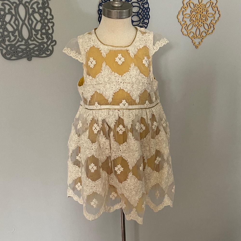 Jacadi Cream and Gold Lace Kids Dress